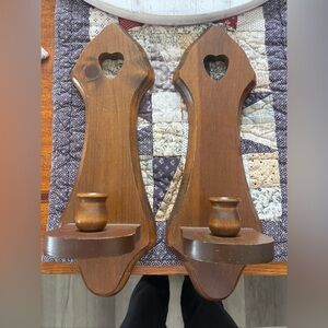 Wooden heart candle sticks